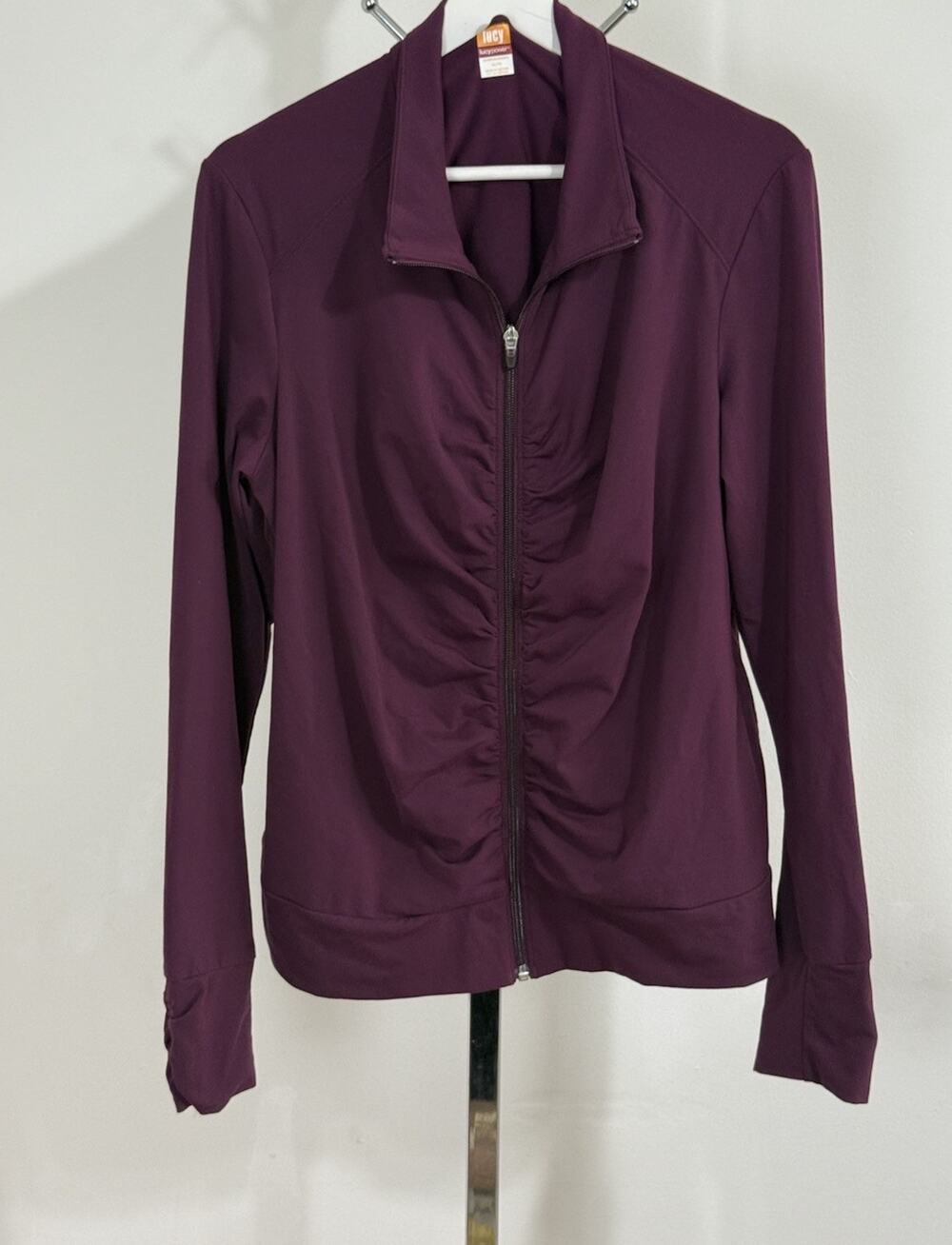 Lucy Power Women’s Track Jacket Full Zip Red Plum Ruched Yoga Athletic Size XL